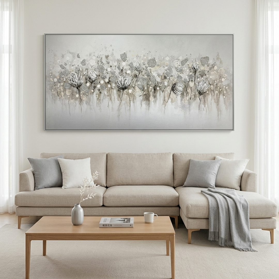 SILVER MIST: Minimalist Floral Silver Grey White Canvas