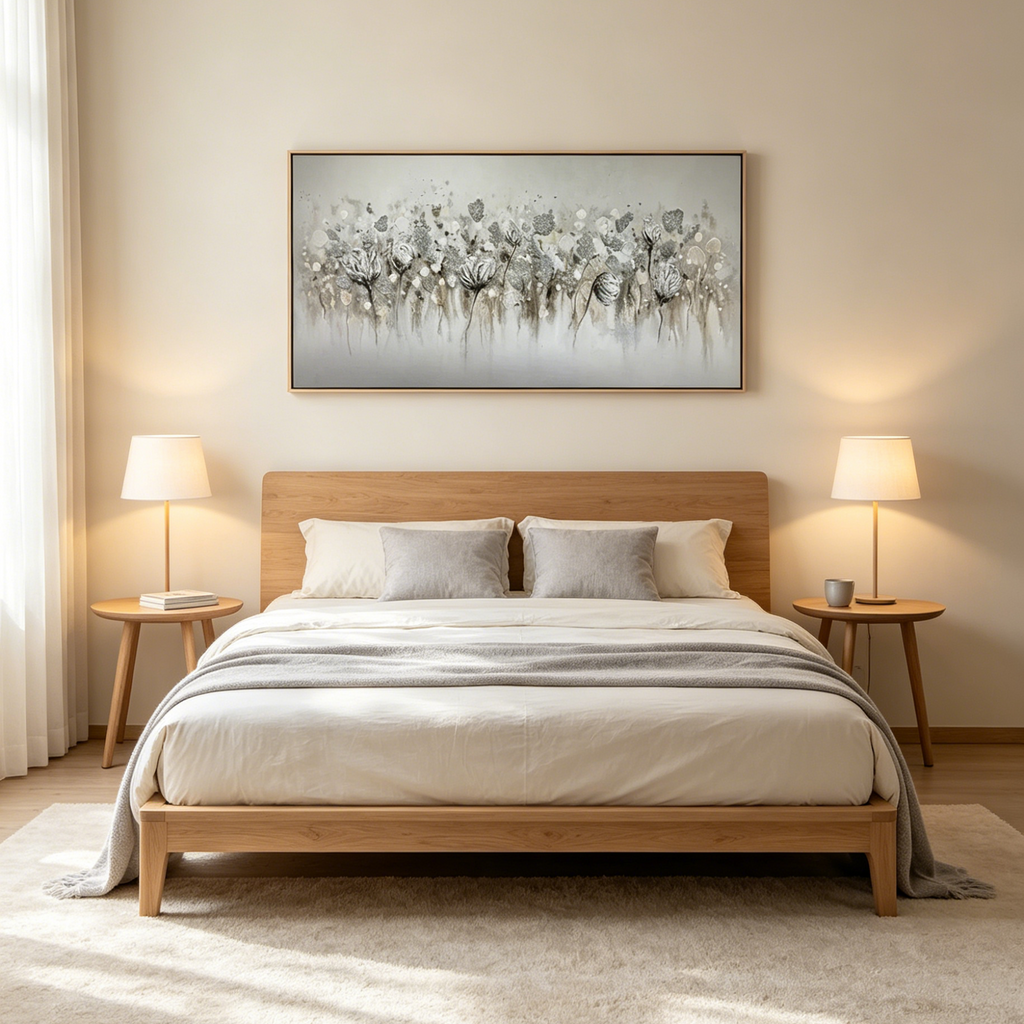 SILVER MIST: Minimalist Floral Silver Grey White Canvas