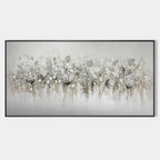 Minimalist Floral Oil Painting in Silver and Grey