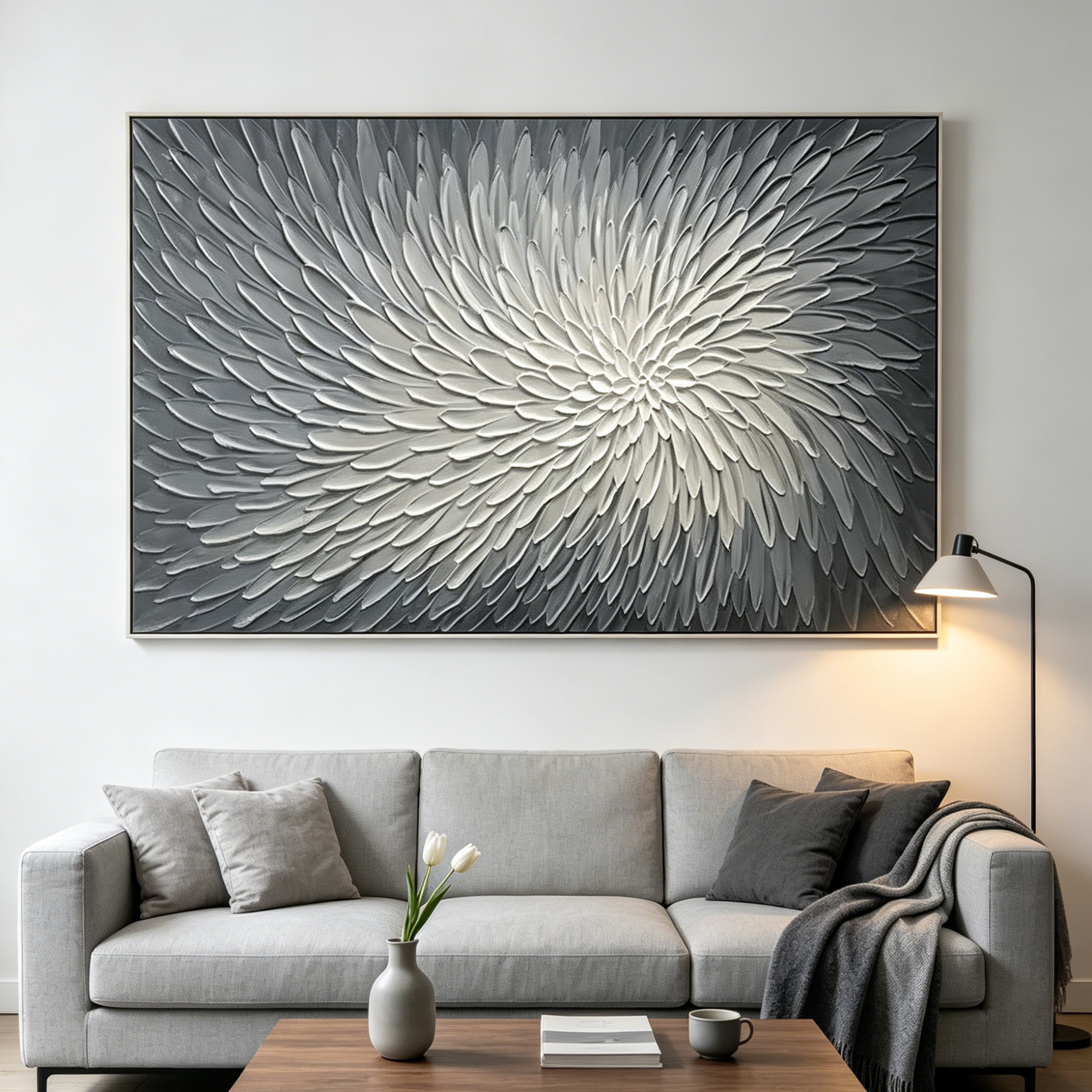 SILVER SWIRL: Textured Impasto Mesmerizing Swirl Canvas
