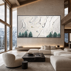SNOWY PEAKS: White Snow Skiers Minimalist Textured Canvas