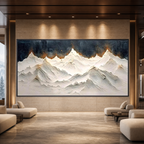 SNOWY PEAKS: White Gold Impasto Mountain Wabi Sabi Canvas