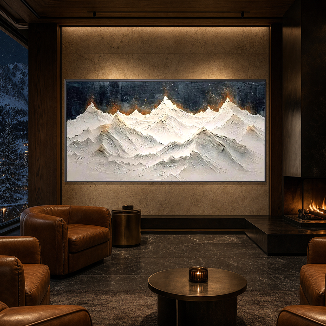 SNOWY PEAKS: White Gold Impasto Mountain Wabi Sabi Canvas