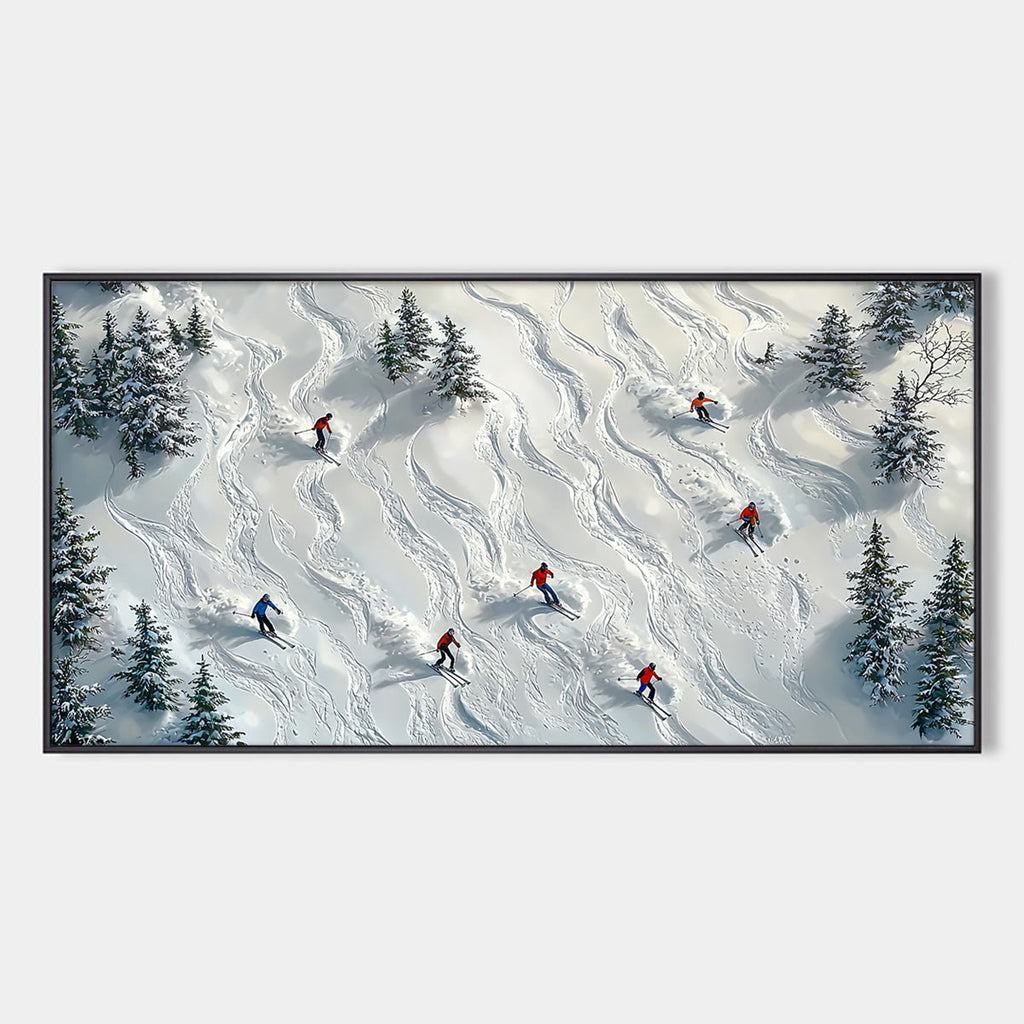 Snow Dance: Original Minimalist Winter Sports Scene Oil Painting - Winter Landscape Wall Art