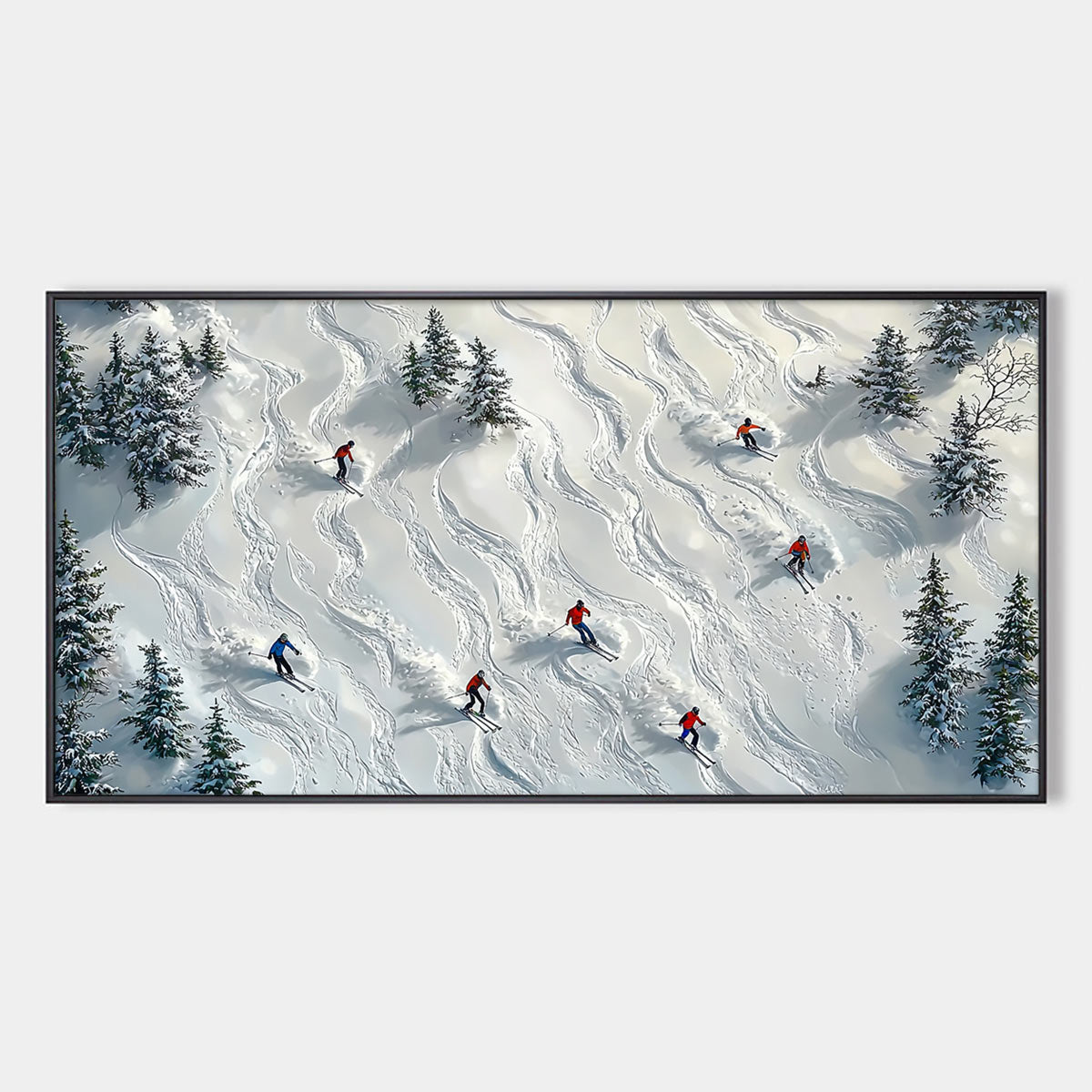 Snow Dance: Original Minimalist Winter Sports Scene Oil Painting - Winter Landscape Wall Art
