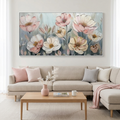 SOFT BLOSSOMS: Pink White Impasto Floral Painting French Romantic Canvas