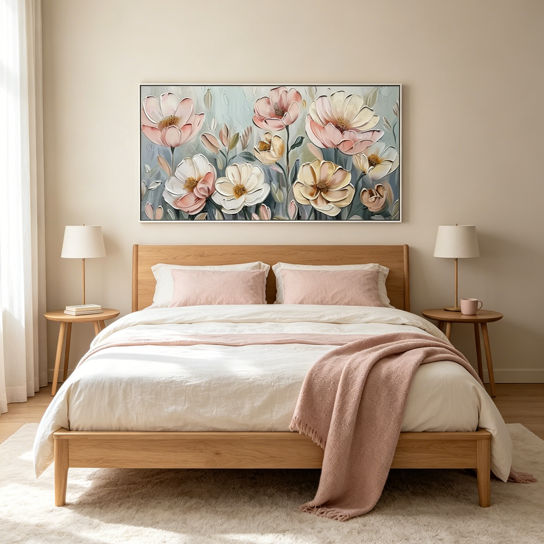 SOFT BLOSSOMS: Pink White Impasto Floral Painting French Romantic Canvas
