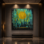 SOLAR FOREST: Yellow Sun Dark Textured Forest Impasto Canvas