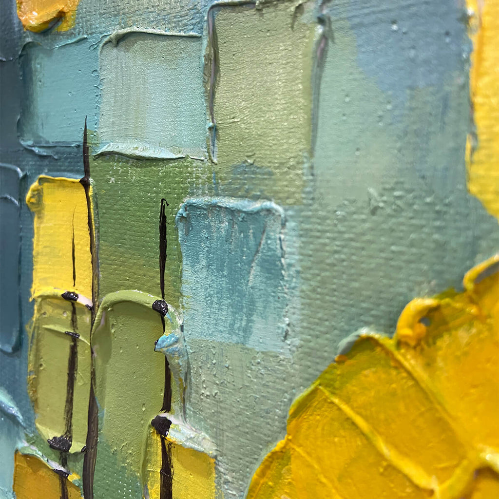 SOLAR FOREST: Yellow Sun Dark Textured Forest Impasto Canvas