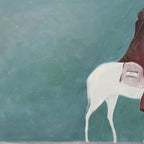 SOLITARY RIDER- Minimalist Horse and Rider Painting, Panoramic Wall Art