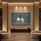 SOLITARY RIDER: Lone Horseback Figure Vast Landscape Muted Minimalist Canvas