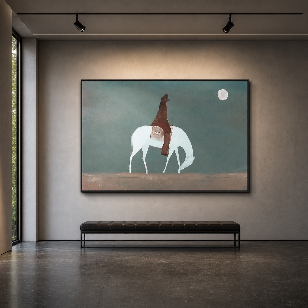 SOLITARY RIDER: Lone Horseback Figure Vast Landscape Muted Minimalist Canvas
