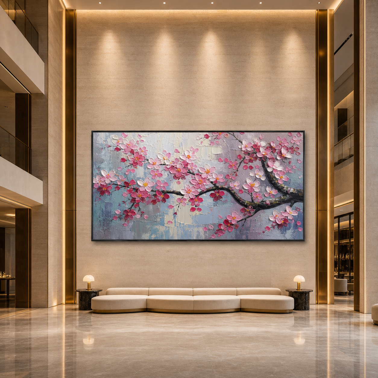 SPRINGTIME SERENADE: Soft Pink Cherry Blossoms Textured Canvas