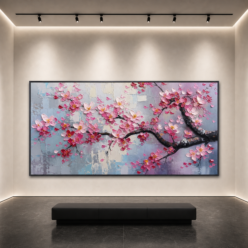 SPRINGTIME SERENADE: Soft Pink Cherry Blossoms Textured Canvas