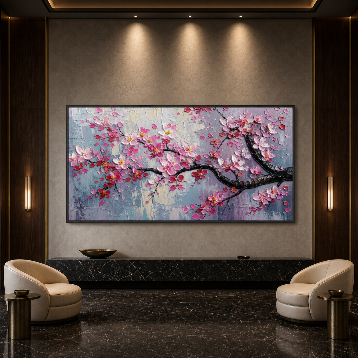 SPRINGTIME SERENADE: Soft Pink Cherry Blossoms Textured Canvas
