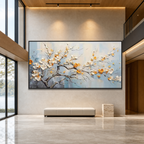 SPRING BLOSSOMS: White Gold Textured Blossoms Canvas