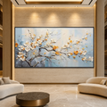 SPRING BLOSSOMS: White Gold Textured Blossoms Canvas