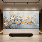SPRING BLOSSOMS: White Gold Textured Blossoms Canvas