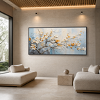 SPRING BLOSSOMS: White Gold Textured Blossoms Canvas