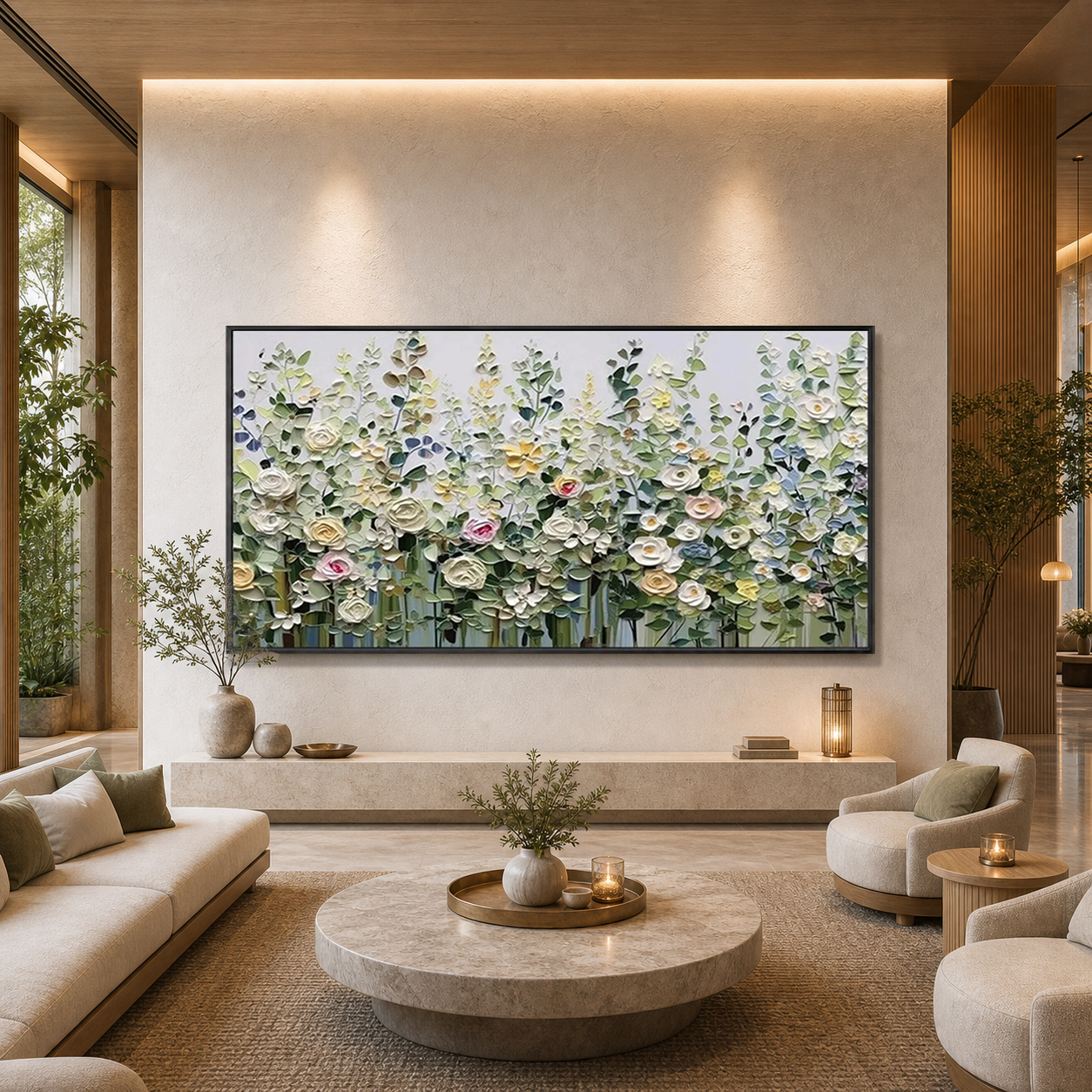 SPRING MEADOW: Colorful Meadow Wildflowers Impasto Romantic Canvas