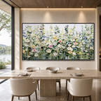 SPRING MEADOW: Colorful Meadow Wildflowers Impasto Romantic Canvas