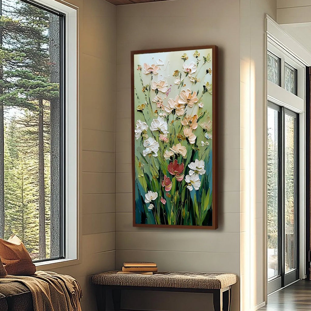 SPRING'S EMBRACE: Vertical Impasto Wildflower Meadow Painting