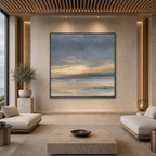 STORMY SEASCAPE: Grey Yellow Blue Dramatic Waves Textured Canvas