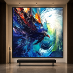 STORM RAZOR: Bird In Flight Storm Blue Green Orange Impasto Canvas
