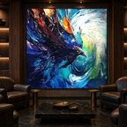 STORM RAZOR: Bird In Flight Storm Blue Green Orange Impasto Canvas
