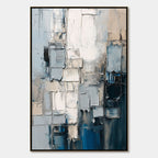 Stratum: Original Abstract Textured Oil Painting - Blue White Grey Impasto Vertical Wall Art