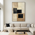 STRUCTURED BALANCE: Black Beige Blocks Textured Minimalist Canvas