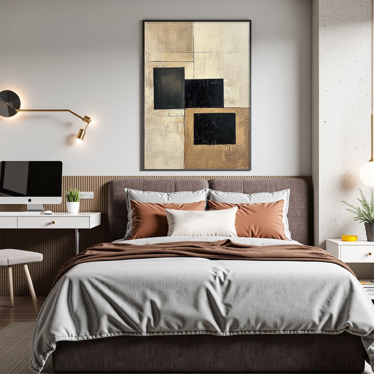 STRUCTURED BALANCE: Black Beige Blocks Textured Minimalist Canvas