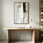 STRUCTURED CALM: Grey White Beige Abstract Forms Bold Black Element Canvas