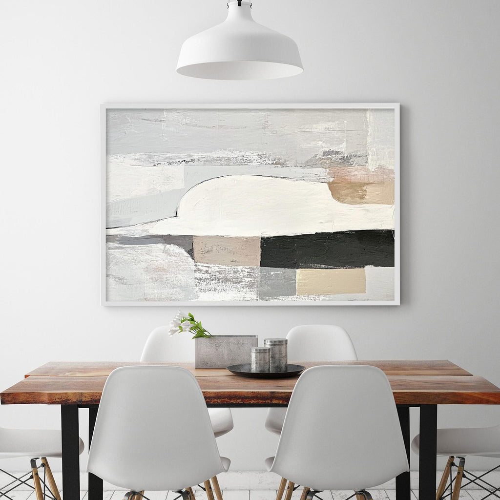 STRUCTURED CALM: Grey White Beige Abstract Forms Bold Black Element Canvas