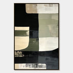 Contrast: Original Abstract Geometric Oil Painting - Black, White, Beige Wall Art Decor