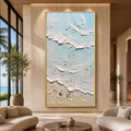 SUMMER BEACH: Surfers Colorful Umbrellas Impasto Waves Canvas
