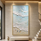 SUMMER BEACH: Surfers Colorful Umbrellas Impasto Waves Canvas