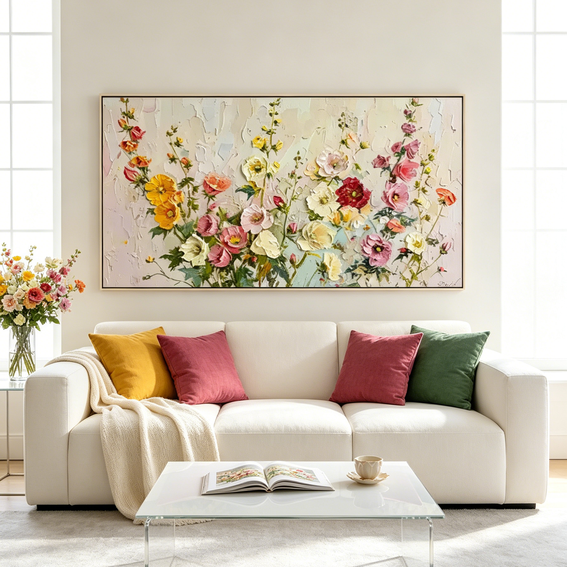 SUMMER BOUQUET: Impasto Colorful Bountiful Flowers Canvas