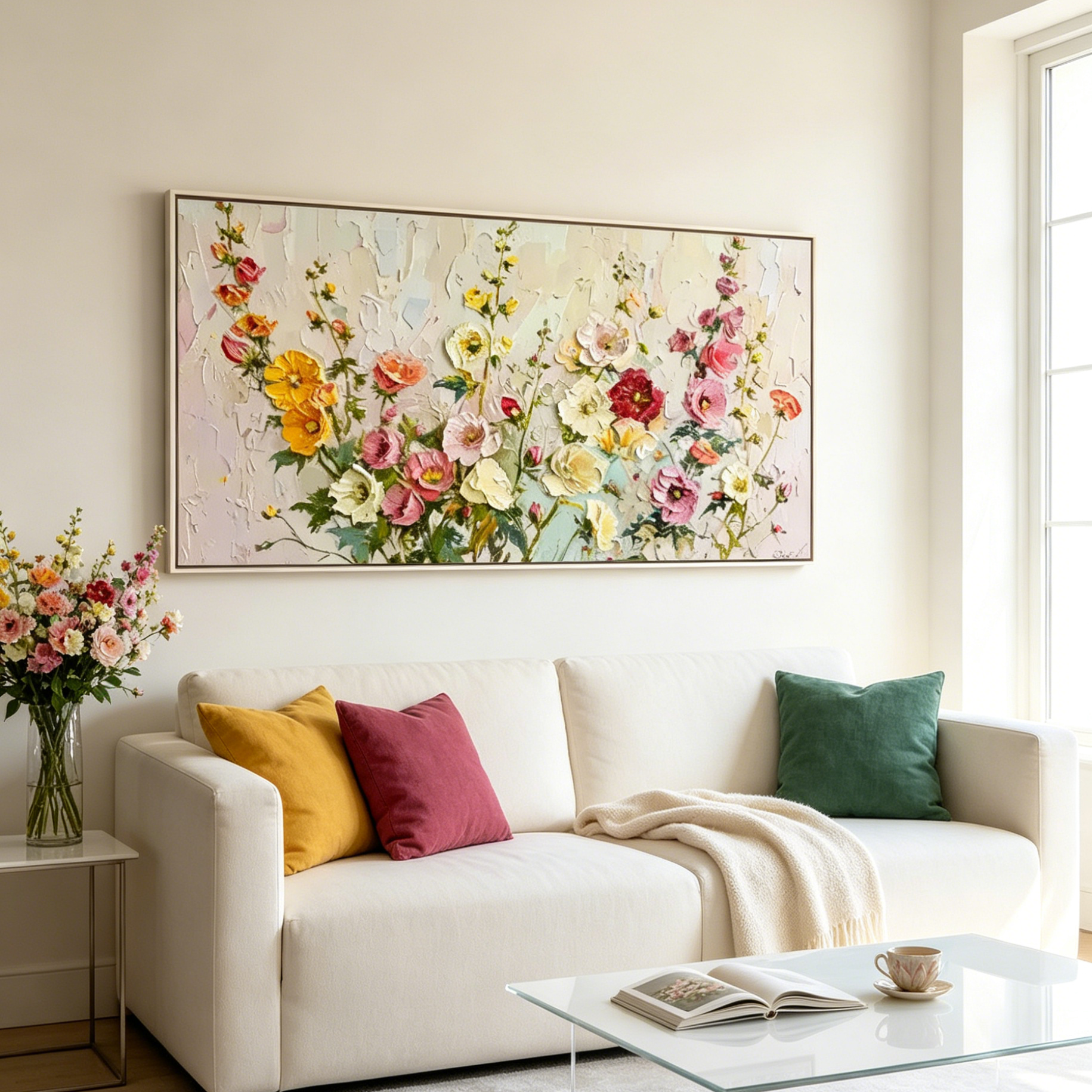 SUMMER BOUQUET: Impasto Colorful Bountiful Flowers Canvas