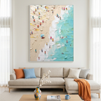 SUMMER HOLIDAY: Impasto Colorful Figures On Beach Oil Painting