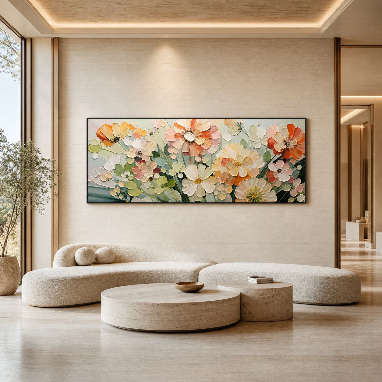 SUNKISSED GARDEN: Warm Orange Pink White Impasto Canvas
