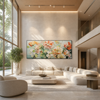 SUNKISSED GARDEN: Warm Orange Pink White Impasto Canvas