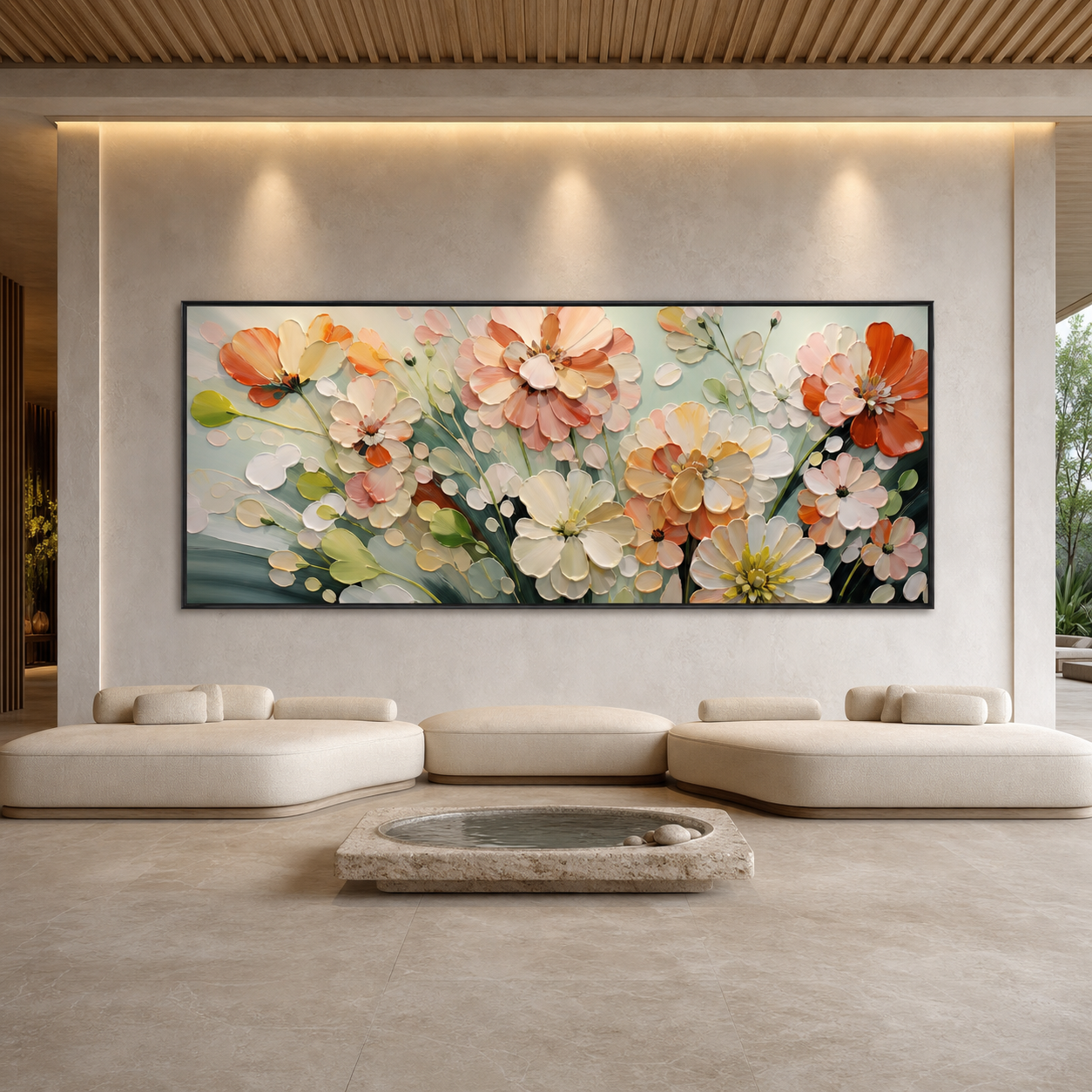 SUNKISSED GARDEN: Warm Orange Pink White Impasto Canvas