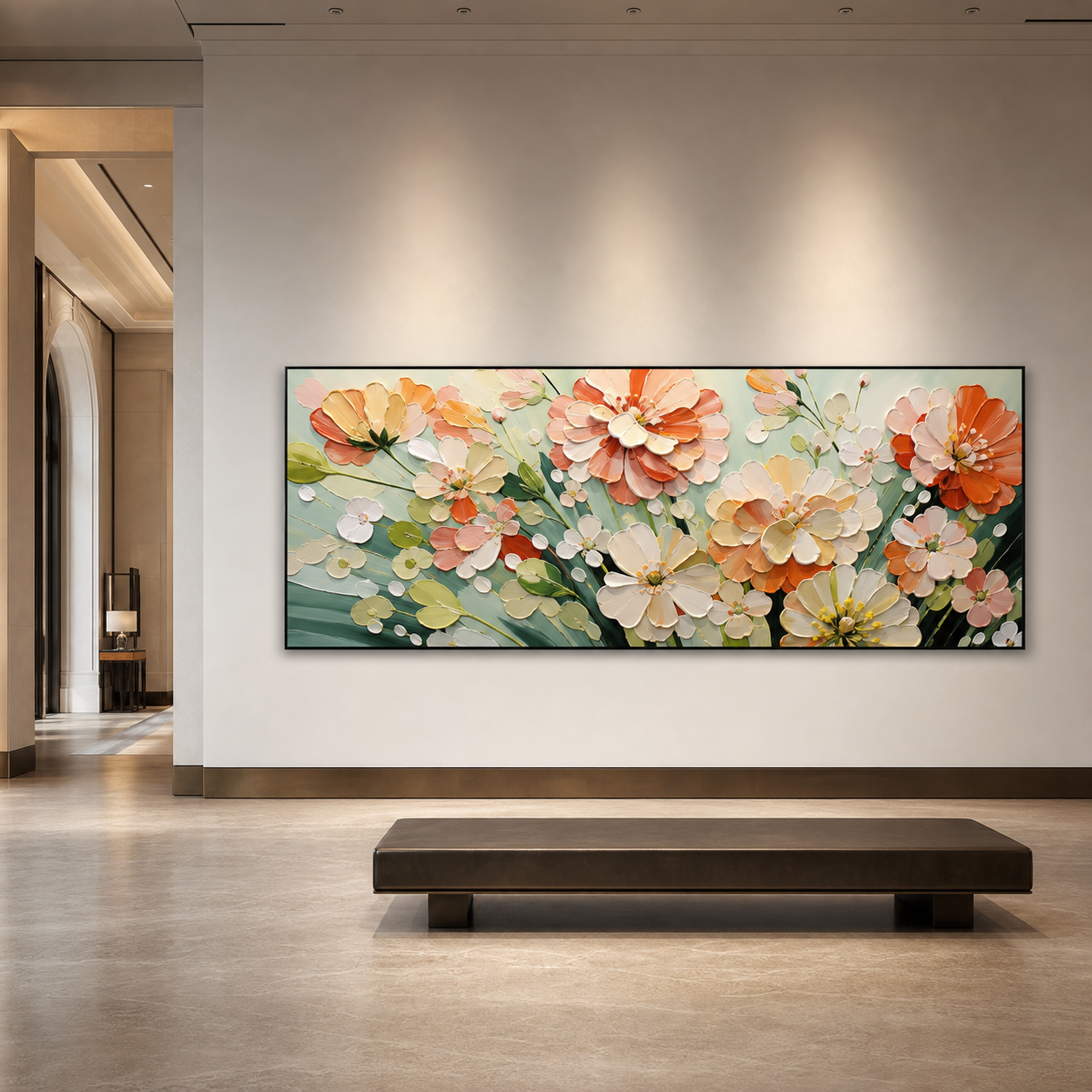 SUNKISSED GARDEN: Warm Orange Pink White Impasto Canvas