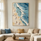 SUNLIT TIDELINE: Impasto Foamy Waves Sun Coastal Canvas