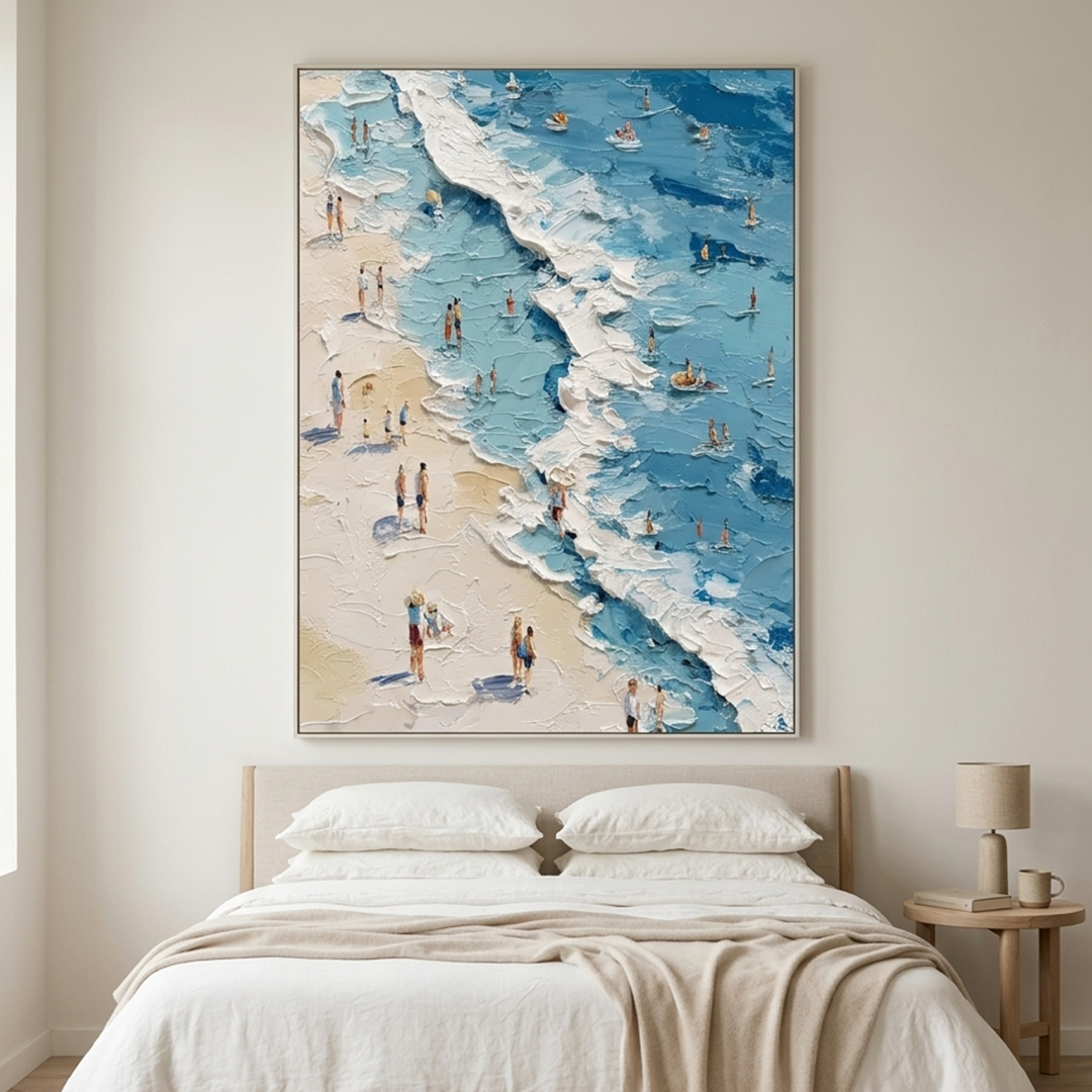 SUNLIT TIDELINE: Impasto Foamy Waves Sun Coastal Canvas