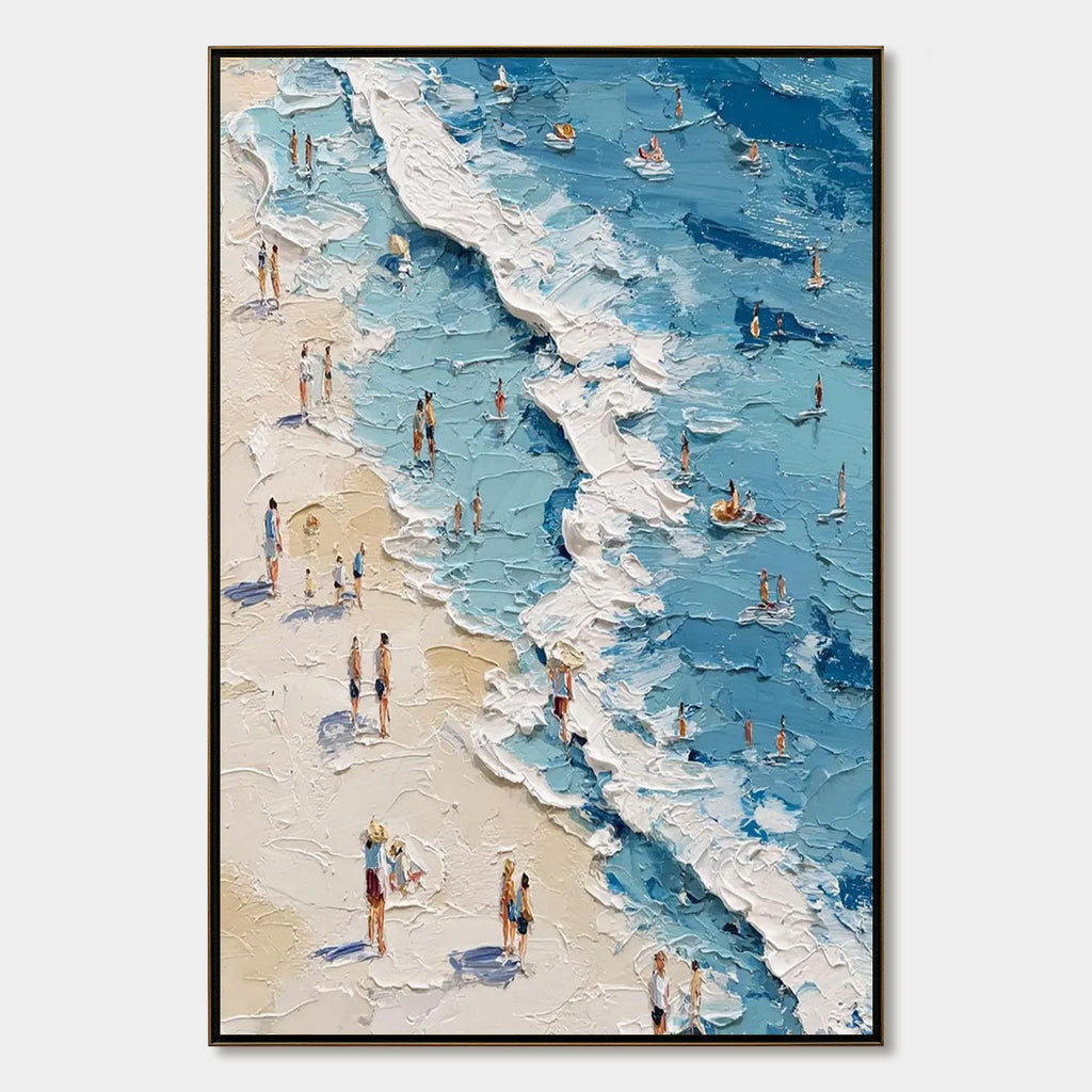 SUNLIT TIDELINE: Textured Palette Knife Beach Scene Painting
