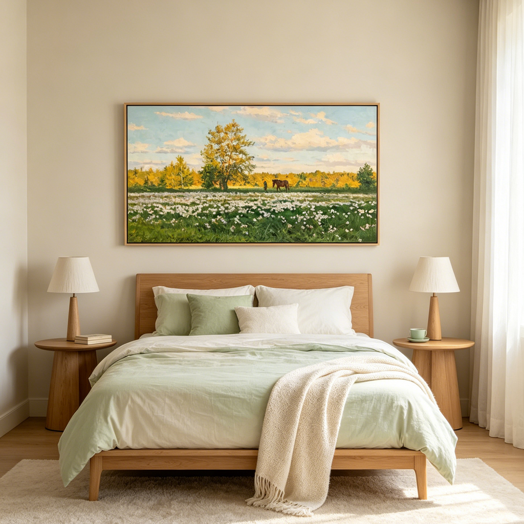 SUNLIT MEADOW: Sunlit Pastoral Peaceful Grassland Canvas
