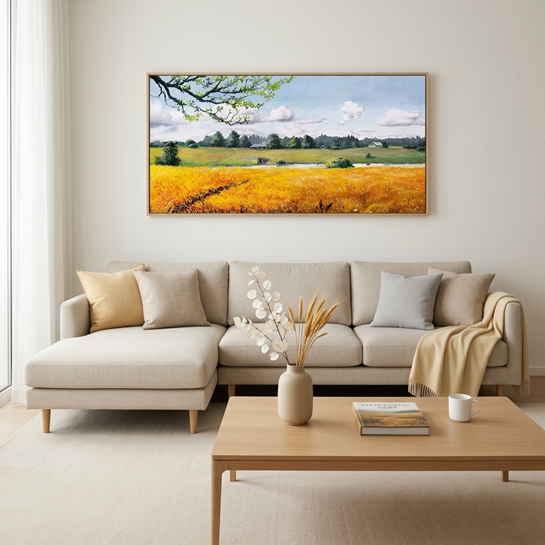GOLDEN HARVEST: Golden Field Warm Rural Canvas