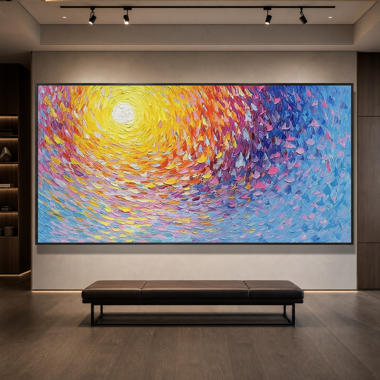 SUNRISE SERENADE: Colorful Sunrise Yellow Orange Pink Textured Abstract Canvas
